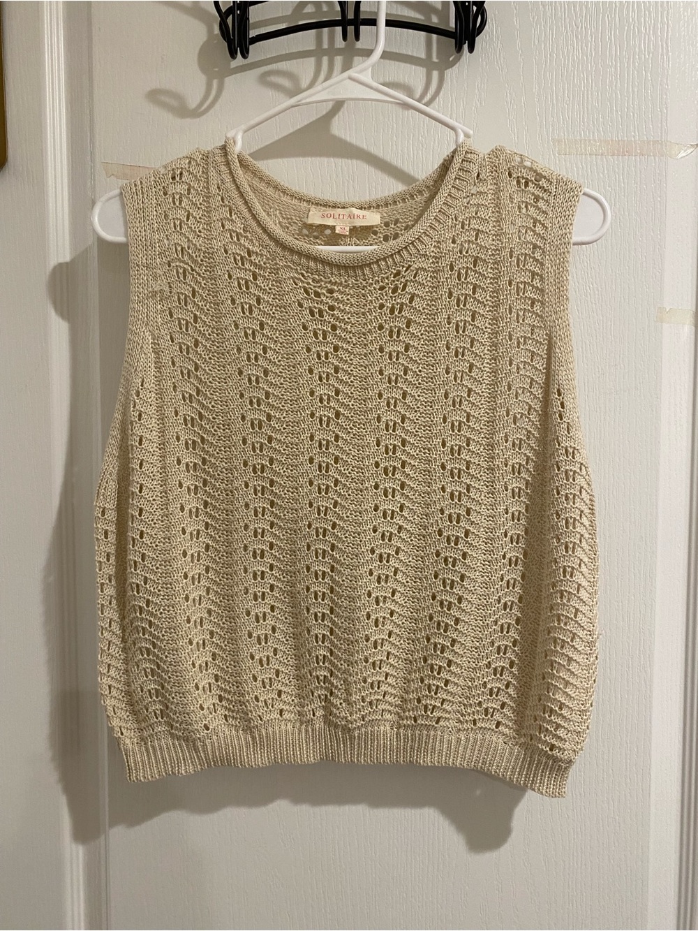 Solitaire Openwork Sleeveless Knit Sweater Vest in Cream